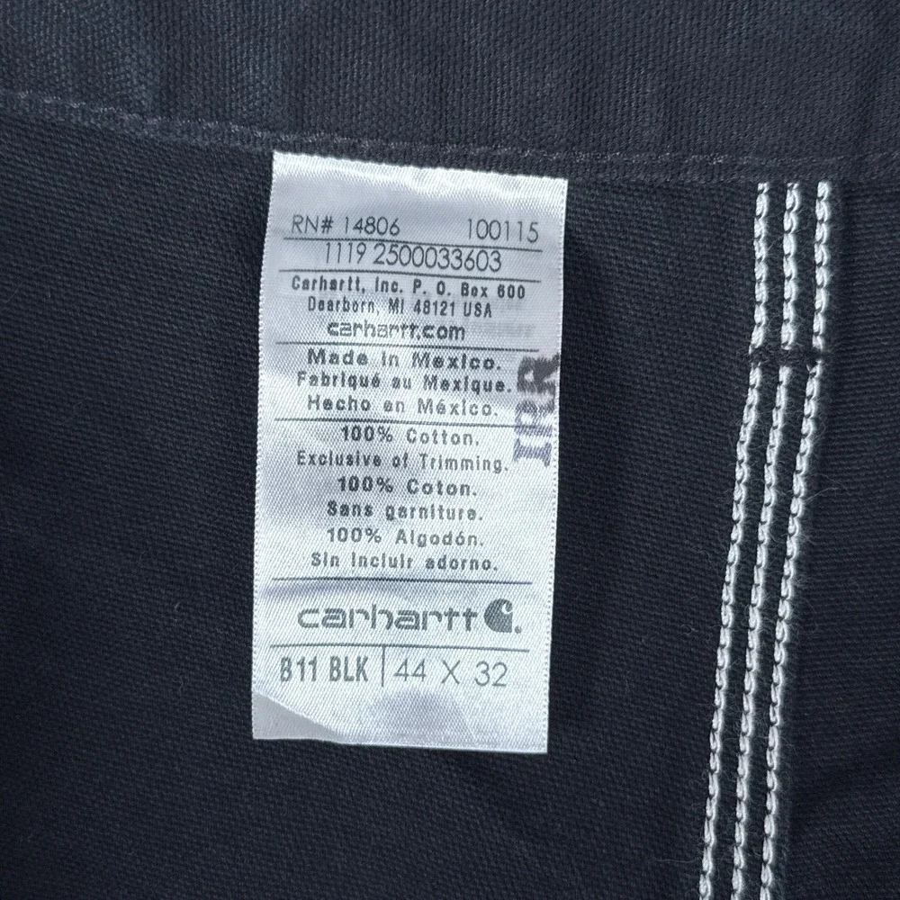 Carhartt Pants Mens 44x32 Black Loose Fit Canvas Carpenter Utility B11‎ BLK Work